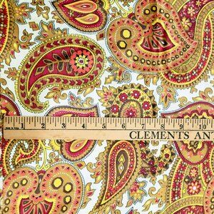Vintage Polished Cotton Golden Paisley Fabric With Red & Yellow Accents 70L x 45